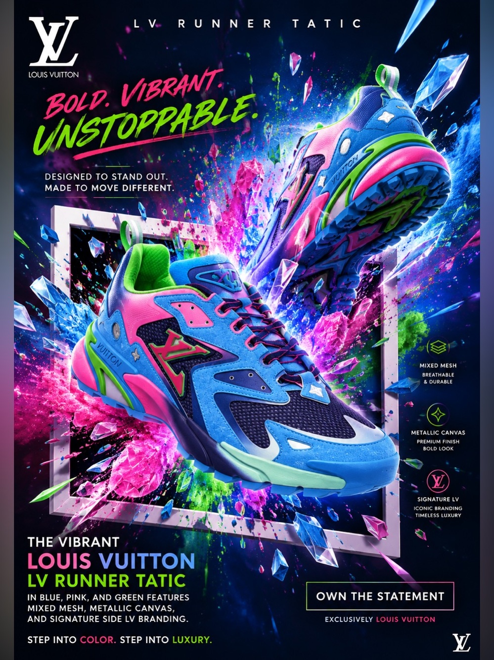 New!🔥 Vibrant Louis Vuitton LV Runner Tatic in blue, pink, and green!🔥
